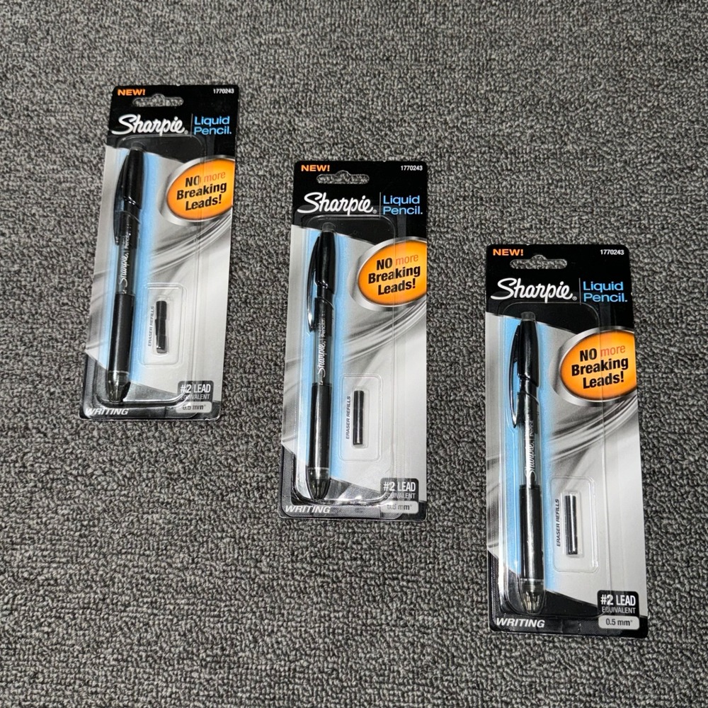 Sharpie Liquid Pencil 0.5mm No 2 Lead Equivalent with Eraser Refills LOT of 3